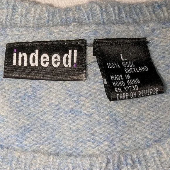 Vintage Indeed Fair Isle Shetland Wool Sweater Baby Blue Nordic Pullover Women L - Picture 4 of 8